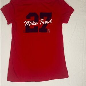47 Angel's Baseball Mike Trout Red Short Sleeve V Neck Top